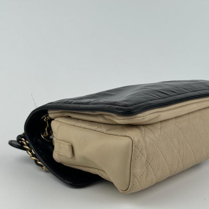 Chanel Medium Flap Bag Black Beige Cream Leather MR