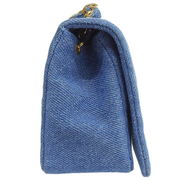 CHANEL Around 1990 Made Denim Full Flap Mini Chain Bag Blue
