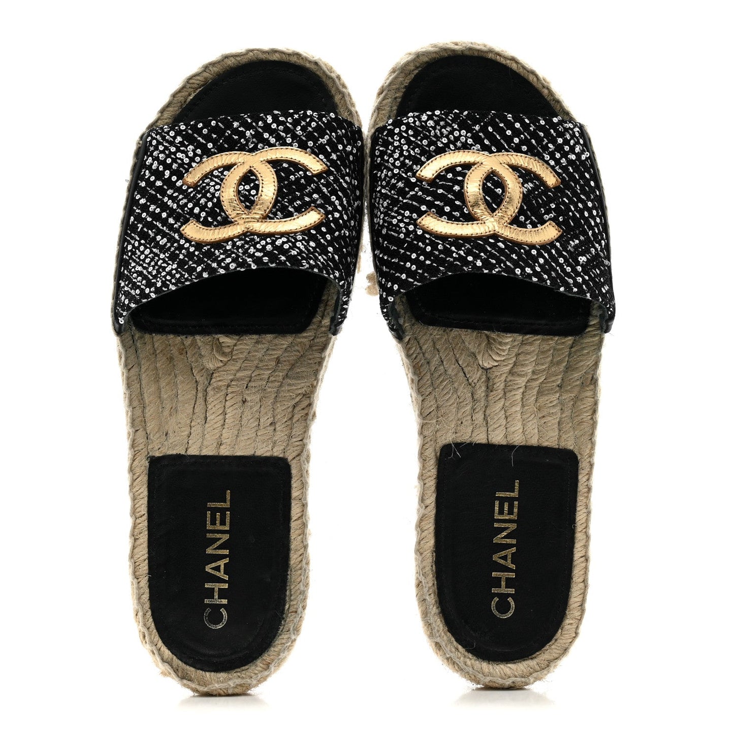 Wool Laminated Lambskin CC Slide Sandals 39 Black Gold