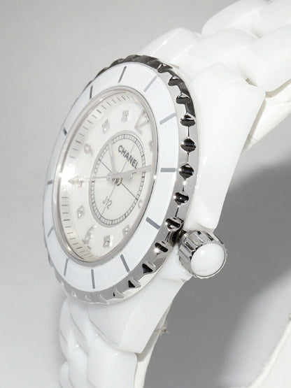 Chanel White Mother of Pearl J12 Watch H2422
