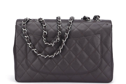 Chanel Classic 2.55 Jumbo Single Flap (1301xxxx) Brown Caviar Silver Chain, width 30cm with , no Dust Cover