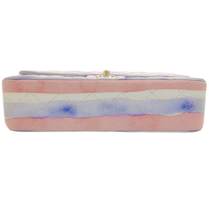 CHANEL Around 2009 Made Watercolor Logo Print Classic Flap Chain Bag 25Cm Pink/Blue/White