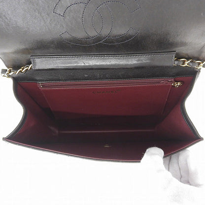 CHANEL Around 1998 Made Cc Mark Plate Chain Bag Black