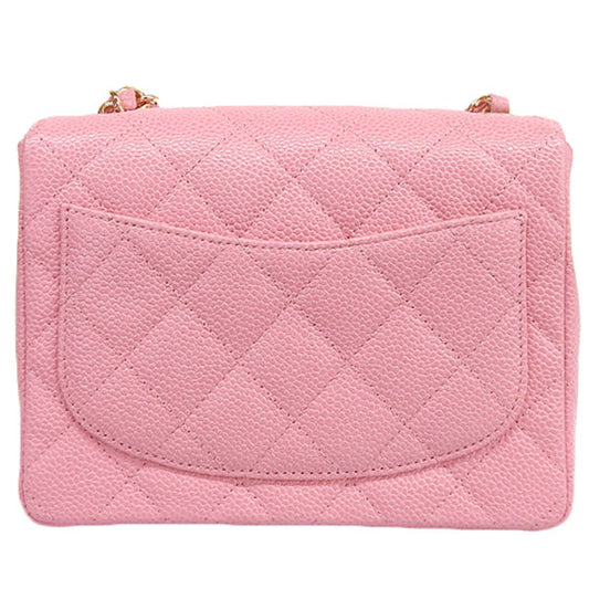 CHANEL Around 2004 Made Caviar Skin Classic Flap Chain Mini Bag Pink