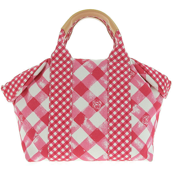 CHANEL Around 2011 Made Gingham Pattern Cc Mark Hnadle Bag Pink/White
