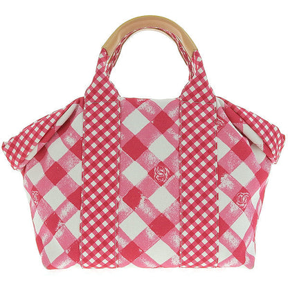 CHANEL Around 2011 Made Gingham Pattern Cc Mark Hnadle Bag Pink/White