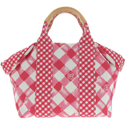 CHANEL Around 2011 Made Gingham Pattern Cc Mark Hnadle Bag Pink/White