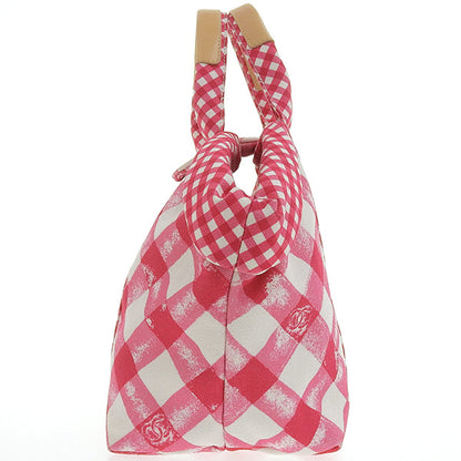 CHANEL Around 2011 Made Gingham Pattern Cc Mark Hnadle Bag Pink/White