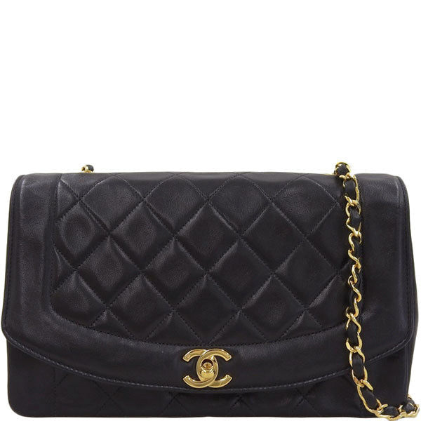 CHANEL Around 1992 Made Diana Flap Chain Bag 25Cm Black