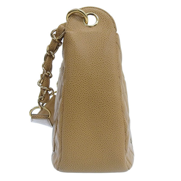 CHANEL Around 2003 Made Caviar Sklin Cc Mark Stitch Shoulder Bag Beige