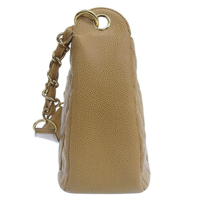 CHANEL Around 2003 Made Caviar Sklin Cc Mark Stitch Shoulder Bag Beige