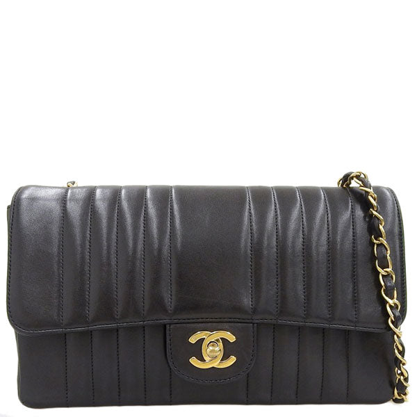 CHANEL Around 1992 Made Mademoiselle Stitch Classic Flap Chain Bag 25Cm Black
