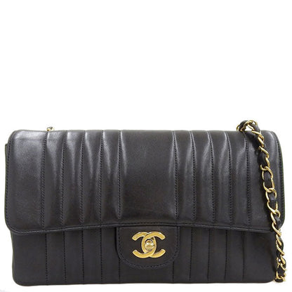 CHANEL Around 1992 Made Mademoiselle Stitch Classic Flap Chain Bag 25Cm Black