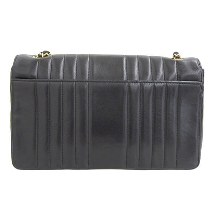 CHANEL Around 1992 Made Mademoiselle Stitch Classic Flap Chain Bag 25Cm Black