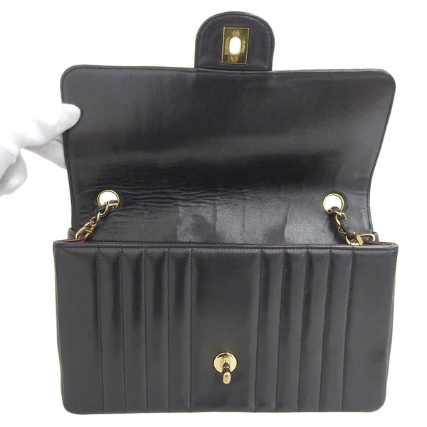 CHANEL Around 1992 Made Mademoiselle Stitch Classic Flap Chain Bag 25Cm Black