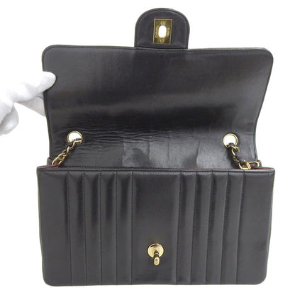 CHANEL Around 1992 Made Mademoiselle Stitch Classic Flap Chain Bag 25Cm Black