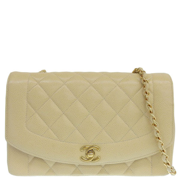 CHANEL Around 1992 Made Diana Flap Chain Bag 25Cm Beige