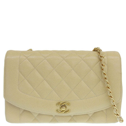 CHANEL Around 1992 Made Diana Flap Chain Bag 25Cm Beige