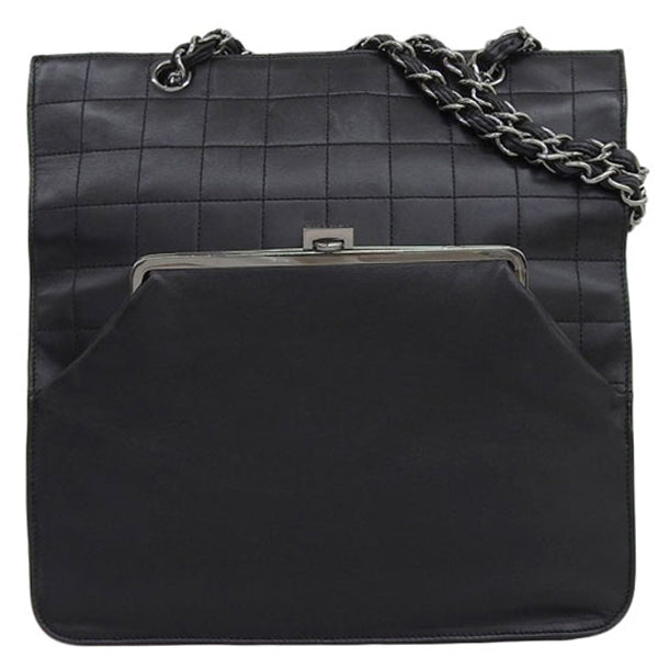 CHANEL Around 2005 Made Chocolate Bar Metal Clasp Chain Tote Bag Black