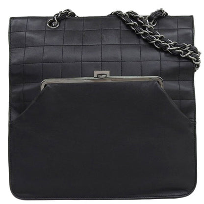 CHANEL Around 2005 Made Chocolate Bar Metal Clasp Chain Tote Bag Black