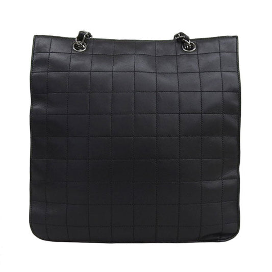 CHANEL Around 2005 Made Chocolate Bar Metal Clasp Chain Tote Bag Black