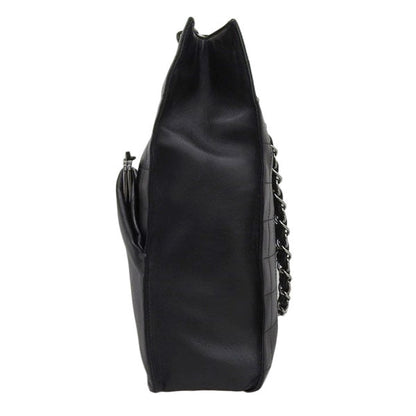 CHANEL Around 2005 Made Chocolate Bar Metal Clasp Chain Tote Bag Black
