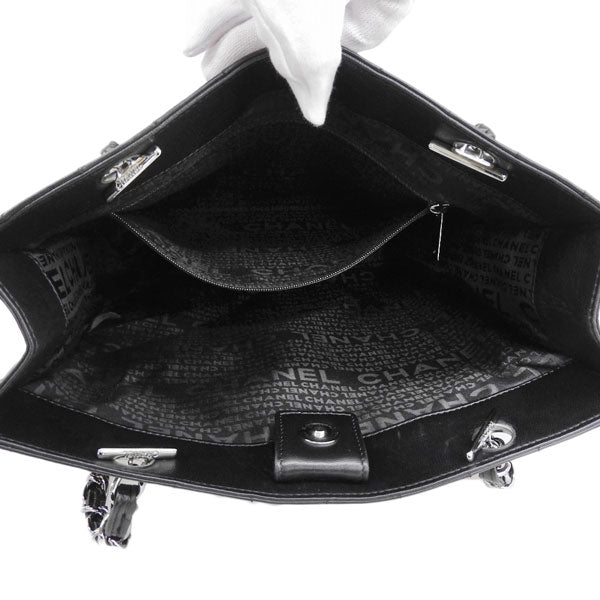 CHANEL Around 2005 Made Chocolate Bar Metal Clasp Chain Tote Bag Black