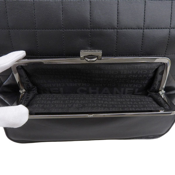 CHANEL Around 2005 Made Chocolate Bar Metal Clasp Chain Tote Bag Black