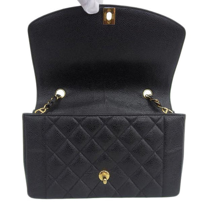 CHANEL Around 1992 Made Caviar Skin Diana Flap Chain Bag 25Cm Black