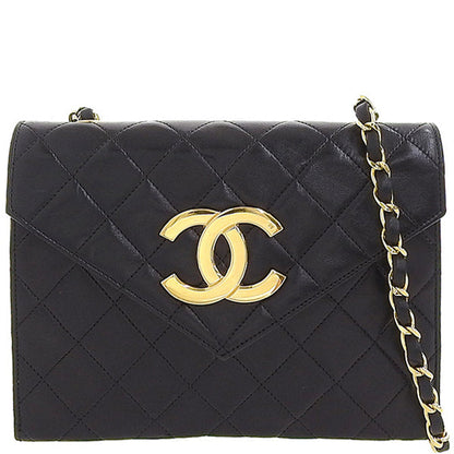 CHANEL Around 1985~1990 Made V Flap Cc Mark Plate Chain Bag Black