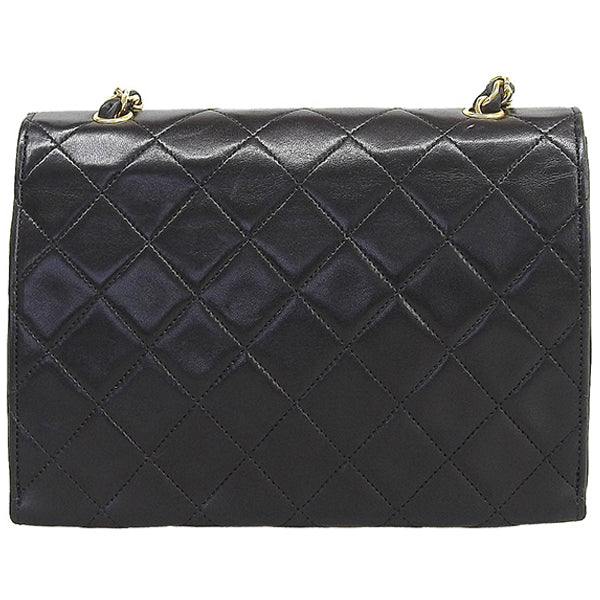 CHANEL Around 1985~1990 Made V Flap Cc Mark Plate Chain Bag Black