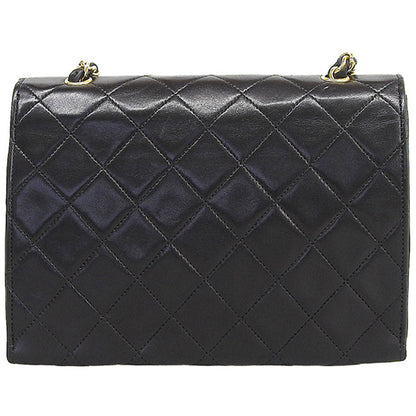 CHANEL Around 1985~1990 Made V Flap Cc Mark Plate Chain Bag Black