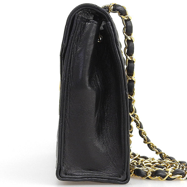 CHANEL Around 1985~1990 Made V Flap Cc Mark Plate Chain Bag Black