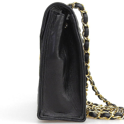 CHANEL Around 1985~1990 Made V Flap Cc Mark Plate Chain Bag Black