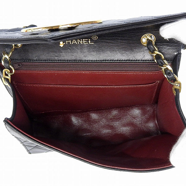 CHANEL Around 1985~1990 Made V Flap Cc Mark Plate Chain Bag Black