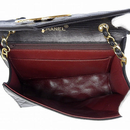 CHANEL Around 1985~1990 Made V Flap Cc Mark Plate Chain Bag Black