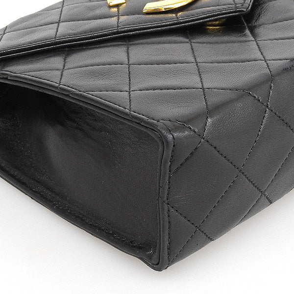 CHANEL Around 1985~1990 Made V Flap Cc Mark Plate Chain Bag Black