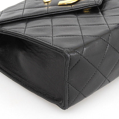 CHANEL Around 1985~1990 Made V Flap Cc Mark Plate Chain Bag Black