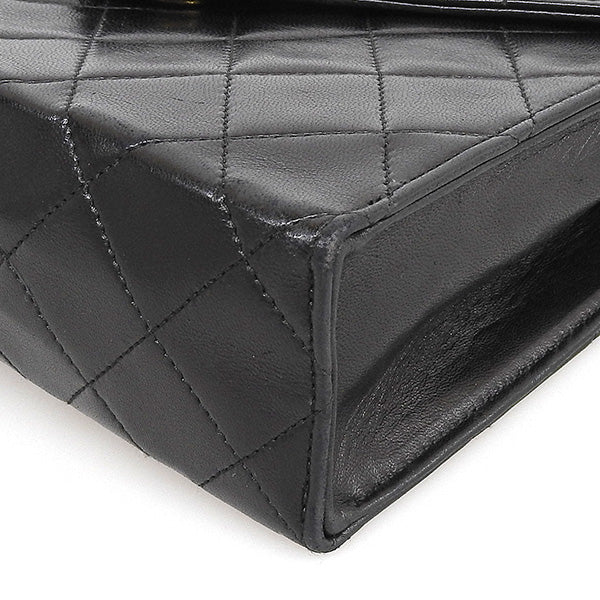 CHANEL Around 1985~1990 Made V Flap Cc Mark Plate Chain Bag Black