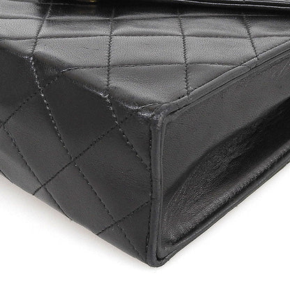 CHANEL Around 1985~1990 Made V Flap Cc Mark Plate Chain Bag Black