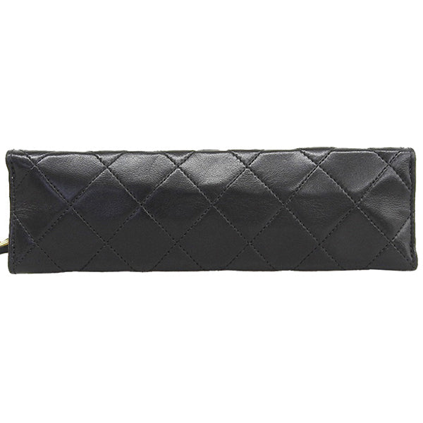 CHANEL Around 1985~1990 Made V Flap Cc Mark Plate Chain Bag Black
