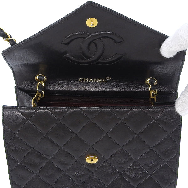 CHANEL Around 1985~1990 Made V Flap Cc Mark Plate Chain Bag Black