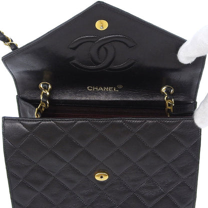 CHANEL Around 1985~1990 Made V Flap Cc Mark Plate Chain Bag Black