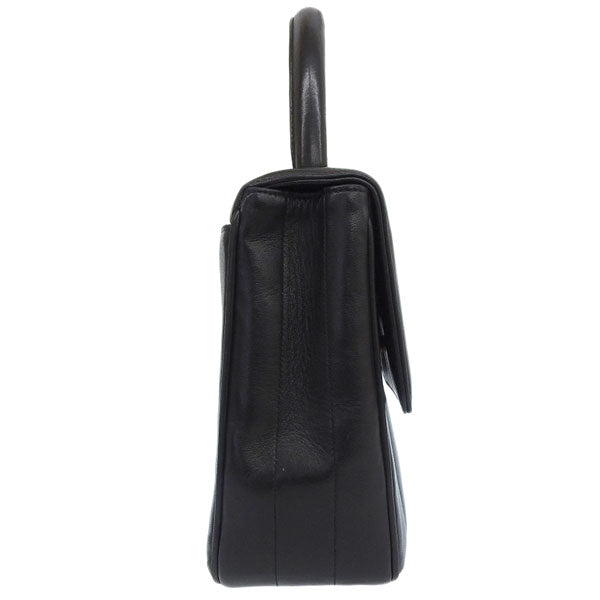 CHANEL Around 1995 Made Mademoiselle Stitch Turn-Lock Top Handle Bag Black