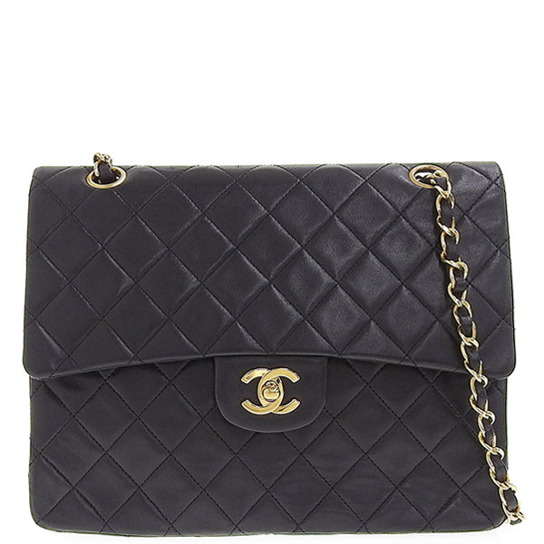 CHANEL Around 1990 Made Classic Flap Turn-Lock Chain Bag Black