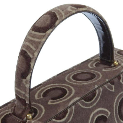 CHANEL Around 2001 Made Velour Logo Pattern Turn-Lock Top Handle Bag Brown