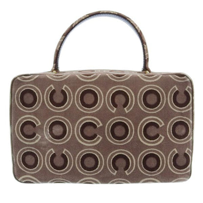 CHANEL Around 2001 Made Velour Logo Pattern Turn-Lock Top Handle Bag Brown