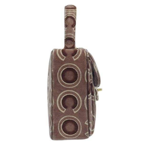 CHANEL Around 2001 Made Velour Logo Pattern Turn-Lock Top Handle Bag Brown