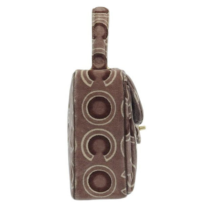 CHANEL Around 2001 Made Velour Logo Pattern Turn-Lock Top Handle Bag Brown