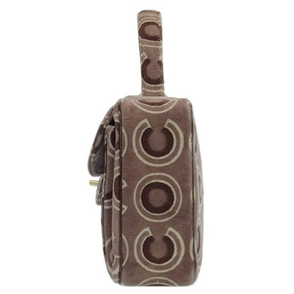 CHANEL Around 2001 Made Velour Logo Pattern Turn-Lock Top Handle Bag Brown